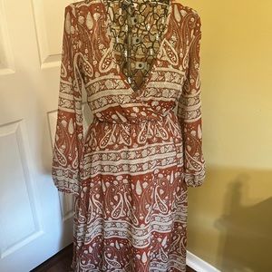 Rust colored boho long sleeve maxi dress